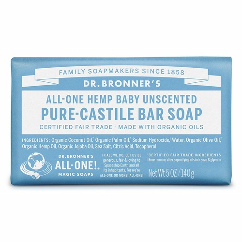 DR BRONNERS PURE CASTILE BAR UNSCENTED 140G