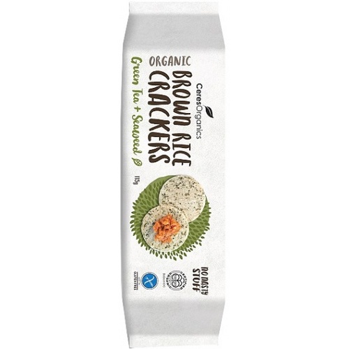 Ceres Organics Bio Brown Rice Crackers Green Tea &amp; Seaweed G/F 115g