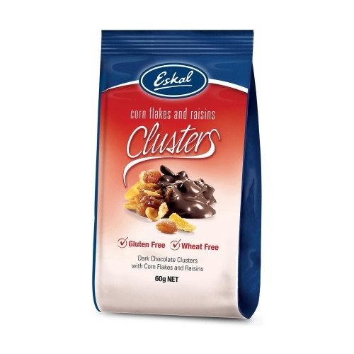 Eskal Dark Chocolate w/Corn Flakes & Raisins Clusters G/F 60g*+