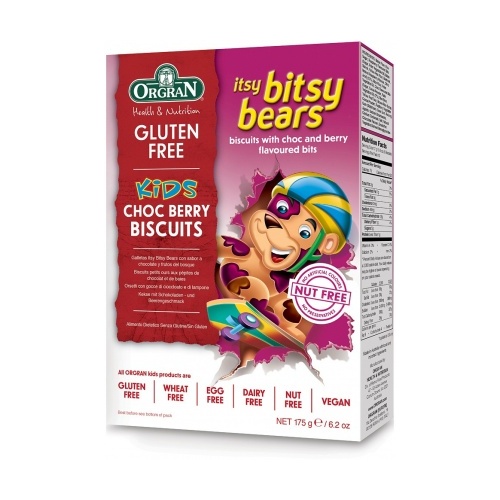 Orgran Kids Itsy Bitsy Bears Choc Berry Biscuits G/F 175g