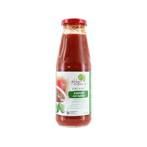 Global Organics Tomato Puree (Passata) with Basil (Glass) 680g