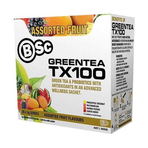 BSc Green Tea TX100 Mixed Fruit 20x3g Serve Pack