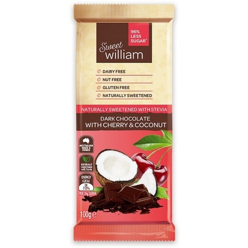 Sweet William NAS Dark Chocolate with Cherry & Coconut G/F 100g