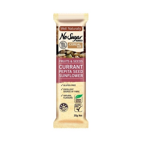 Well,naturally NAS Cereal Bar Fruits&Seeds Currant Pepita Seed Sunflower G/F 16x35g