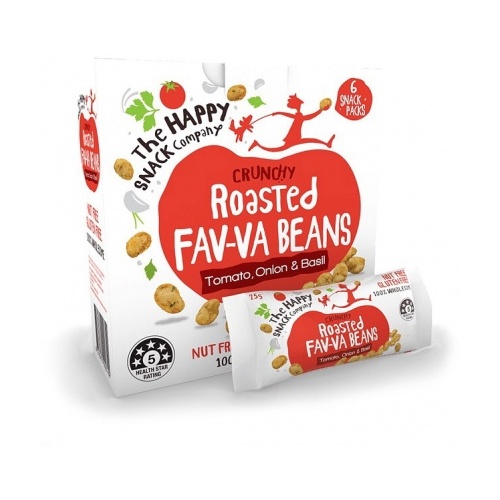 The Happy Snack Company Roasted Fav-va Beans Tomato Onion & Basil 6x25g Box