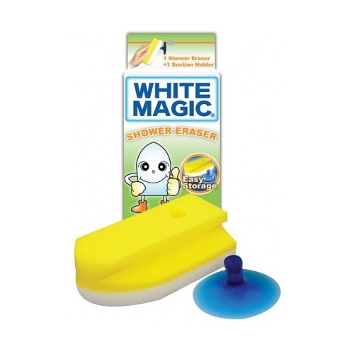 White Magic Shower Eraser Sponge (Sponge+Suction Hook) - 15x7x4cm
