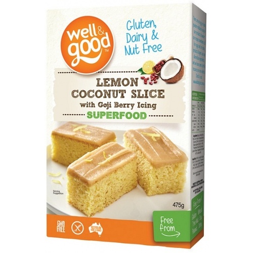 Well And Good Lemon Coconut Slice with Goji Berry Icing G/F 475g