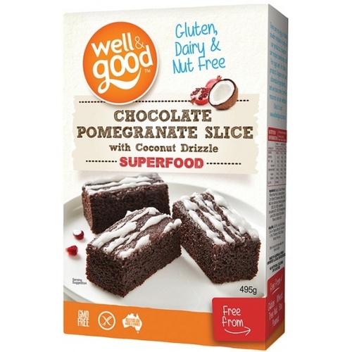 Well And Good Chocolate Pomegranate Slice with Coconut Drizzle G/F 495g