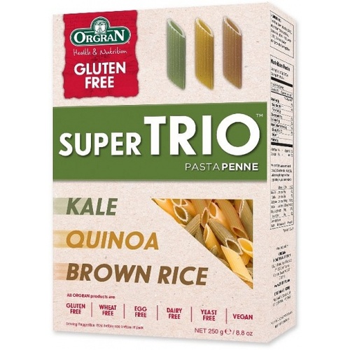Orgran Super Trio Brown Rice, Quinoa &amp; Kale Penne Pasta 250g