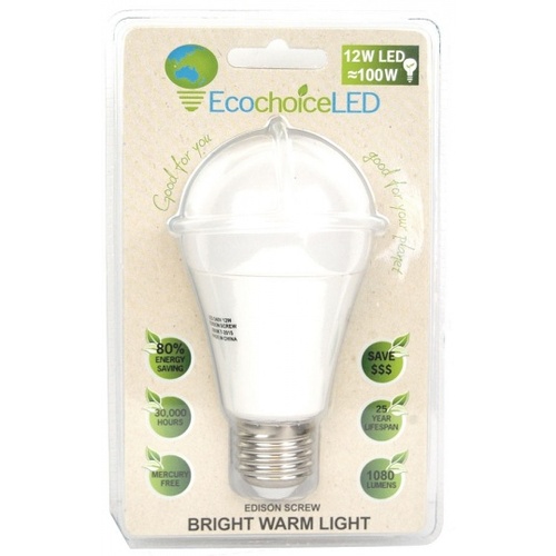 EcochoiceLED 12W Edison Screw Globe Bright Warm Light