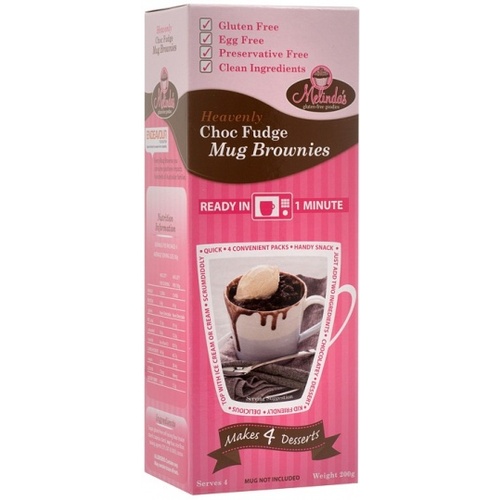 Melindas Choc Fudge Mug Brownie Pre-Mix G/F 200g