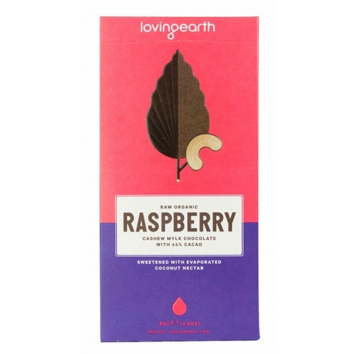 Loving Earth Raw Organic Raspberry Cashew Mylk Chocolate 80g