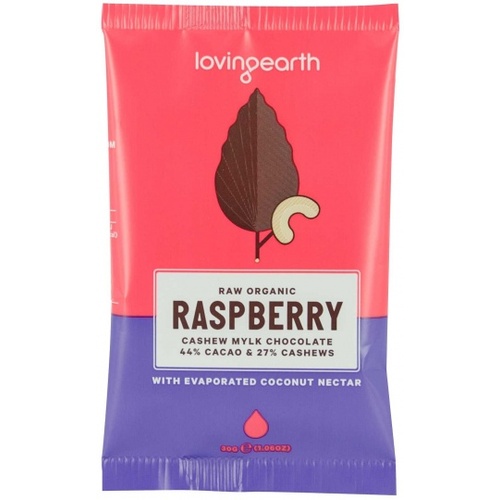 Loving Earth Raw Organic Raspberry Cashew Mylk Chocolate 30g