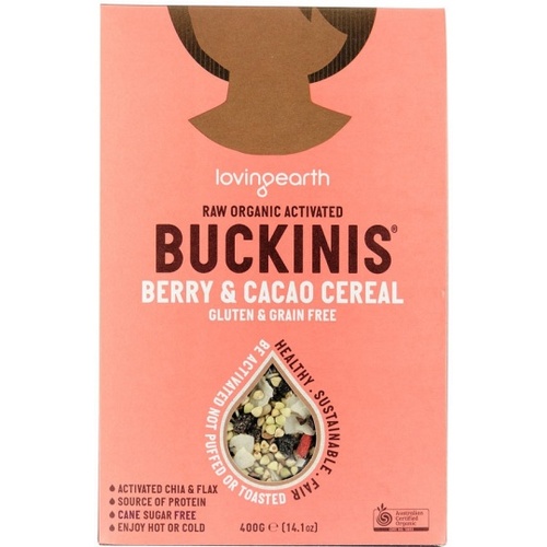 Loving Earth Raw Organic Buckinis - Berry &amp; Cacao Cereal G/F 400g