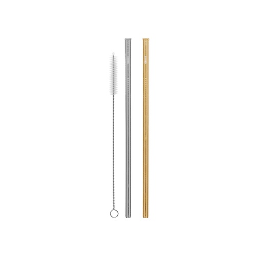 STAINLESS STEEL DRINKING STRAWS 2 PACK STRAIGHT SILVER GOLD