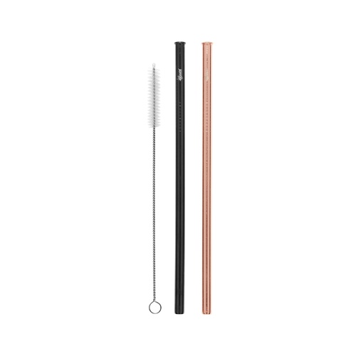 STAINLESS STEEL DRINKING STRAWS 2 PACK STRAIGHT BLACK COPPER