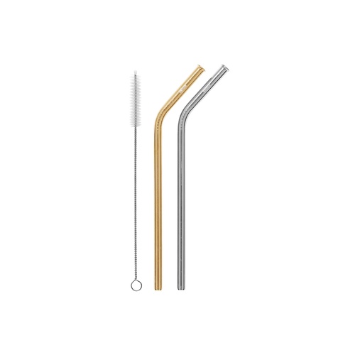 STAINLESS STEEL DRINKING STRAWS 2 PACK BENT SILVER/GOLD
