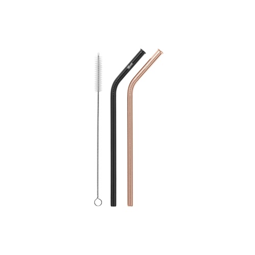 STAINLESS STEEL DRINKING STRAWS 2 PACK BENT GOLD/BLACK