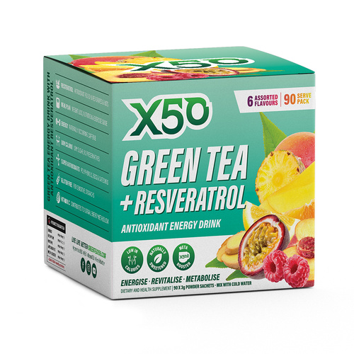 X50 GREEN TEA AND RESVERATROL 6 ASSORTED FLAVOURS 90'S