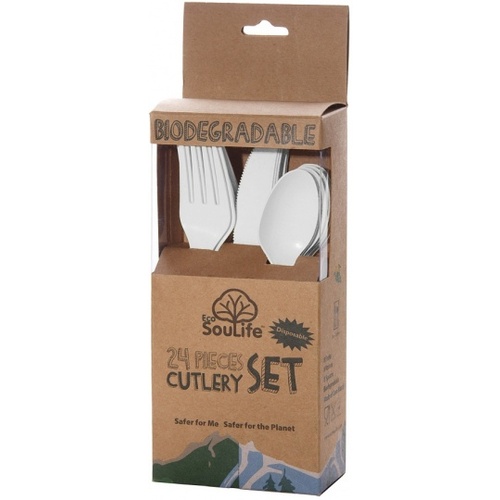 EcoSouLife Cornstarch 24 Pc Cutlery Set Natural