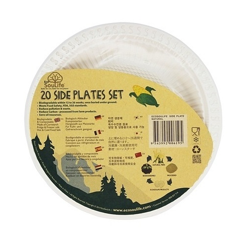 EcoSouLife Cornstarch (18cm) Side Plate Natural 20Pc Set