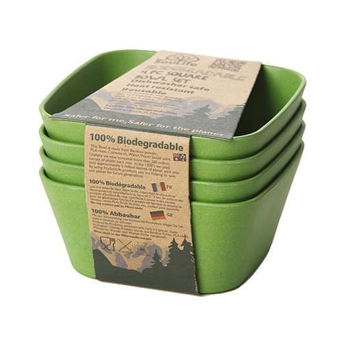 EcoSouLife Bamboo (D13 x H6cm) Square Bowl Set Green 4Pc