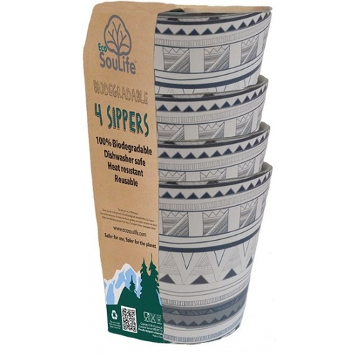 EcoSouLife Bamboo 4Pc Sipper Cup Set Tribal Bliss 248ml