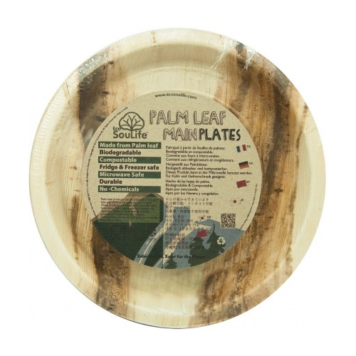 EcoSouLife Palm Leaf (D25 x H2.5cm) Main Plates Natural 25Pc Set
